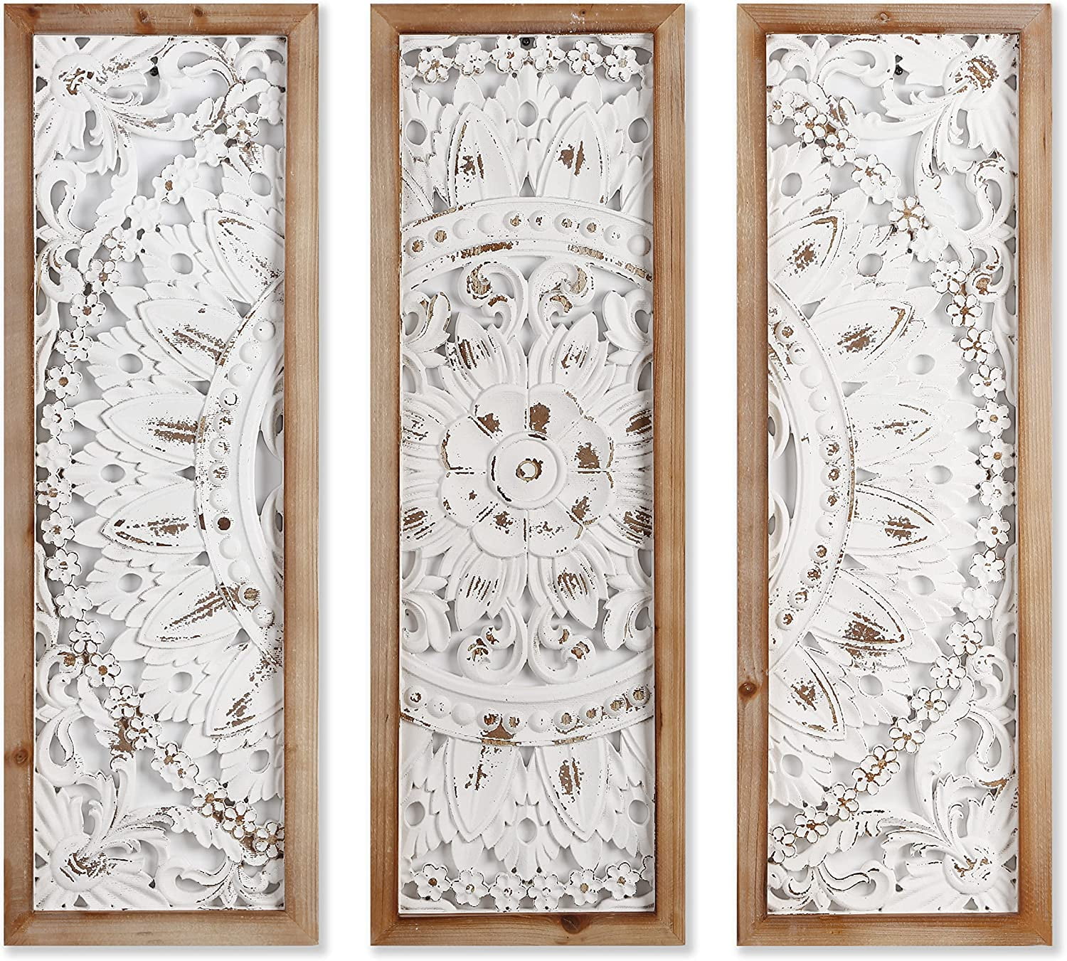 KUSONG Carved Wood Wall Art Decor, 35.5 inch Hand Carving on Wood