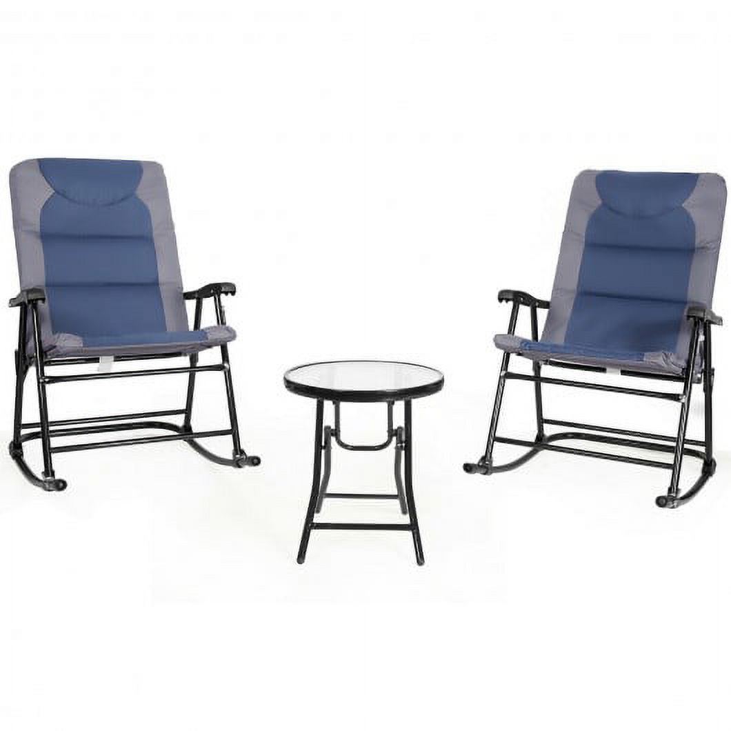 3 Pcs Outdoor Folding Rocking Chair Table Set with Cushion-Blue - image 3 of 3