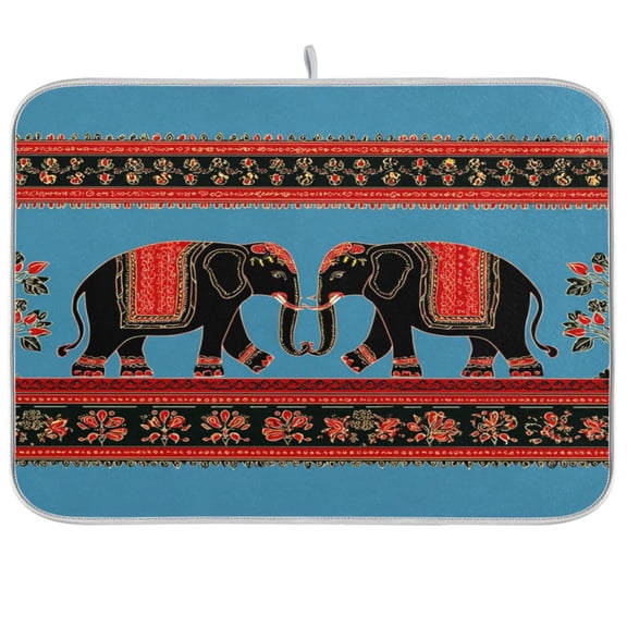 Iauyy Dish Drying Mat for Kitchen Counter, Super Absorbent & Hanging 16x18 / 18x24 Inch (S/M) Two Elephants