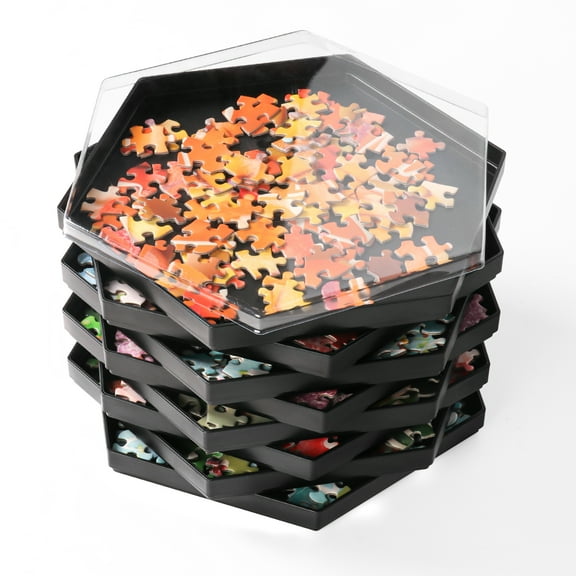 Becko Stackable Puzzle Sorting Trays Jigsaw Puzzle Sorters with Lid (Black)