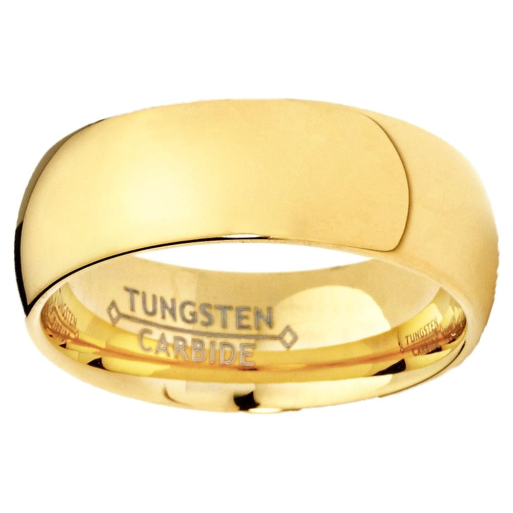 Metal Masters Mens 7mm 18K Goldtone Plated Dome Tungsten Ring Wedding Band