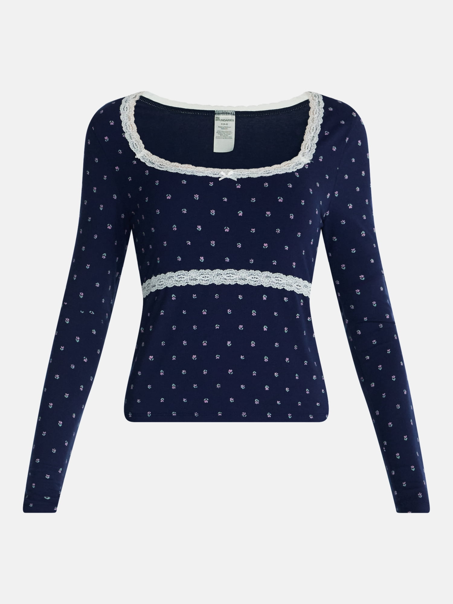 No Boundaries Sleep Lace Top with Long Sleeves, Women’s XXS-3X