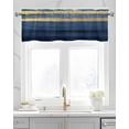 thumbnail image 2 of Blue Gold Wave Kitchen Valances for Windows Farmhouse Linen Window Valance Curtain for Living Room Window Treatment Summer Coastal Ocean Stripe Valance Rod Pocket Topper Drape, 42 x 18 Inch, 2 of 6