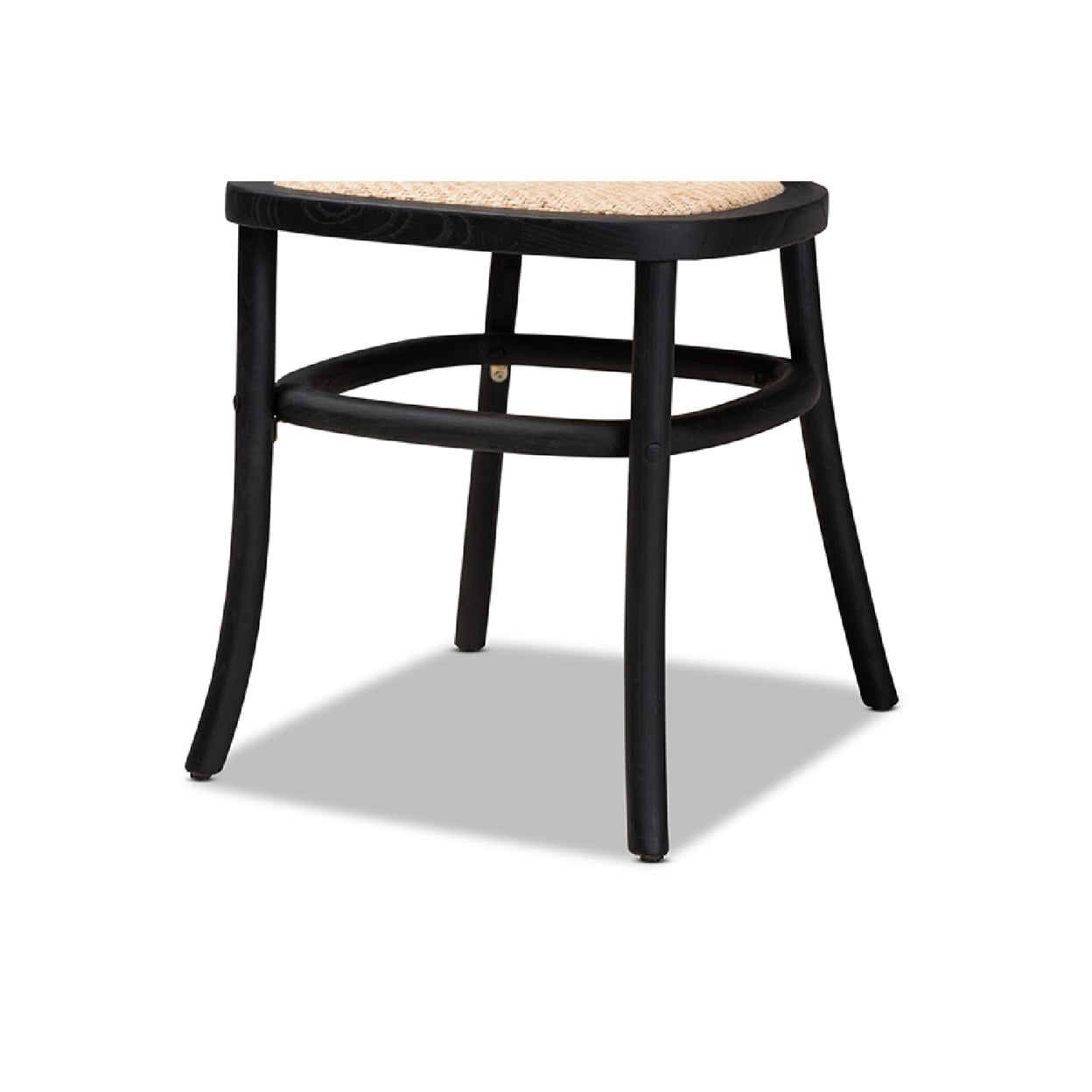 Baxton Studio Garold Mid-Century Modern Brown Woven Rattan and Black Wood 2-Piece Cane Dining Chair Set