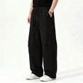 thumbnail image 5 of Atkumj Linen Pants Men with Pockets Fashion Elastic Waist Drawstring Pants Casual Solid Color Straight Leg Men Trousers Pants for Daily Wear L, 5 of 9