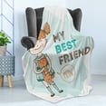 thumbnail image 4 of Best Friend Soft Flannel Fleece Throw Blanket, Little Happy Girl Holding a Cat with Typography Meow Animal Love, Cozy Plush for Indoor and Outdoor Use, 50" x 60", Turquoise Multicolor, by Ambesonne, 4 of 5