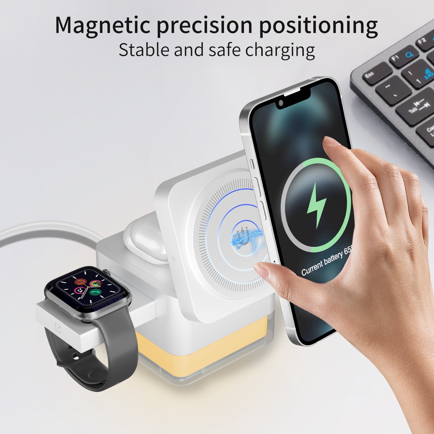 Formagix 15W Charging Station Cube;3 in 1 Magnetic Charger for iPhone, AirPods & Apple Watch