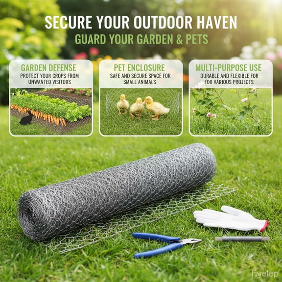 Miniyam 33.5 in x 99 ft Silver Galvanized Metal Hexagonal Mesh, Rust-Resistant Garden Net, Suitable for Floral Arrangements, Chicken Wire, Handicrafts, Plant Protection, and Rabbit Cages