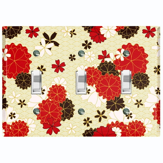 Metal Light Switch Plate Cover Japanese Flower Pattern Tan Wallpaper FLW041