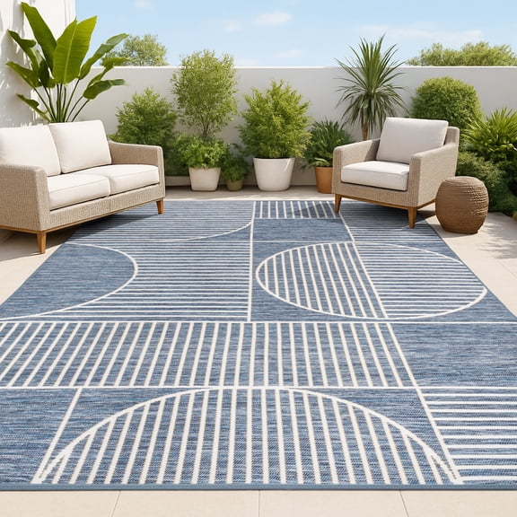 JONATHAN Y SAVANNAH 5 x 8 Area Rug, Arielle Lines Machine-Washable Reversible - Navy/Cream, SVH111A-5