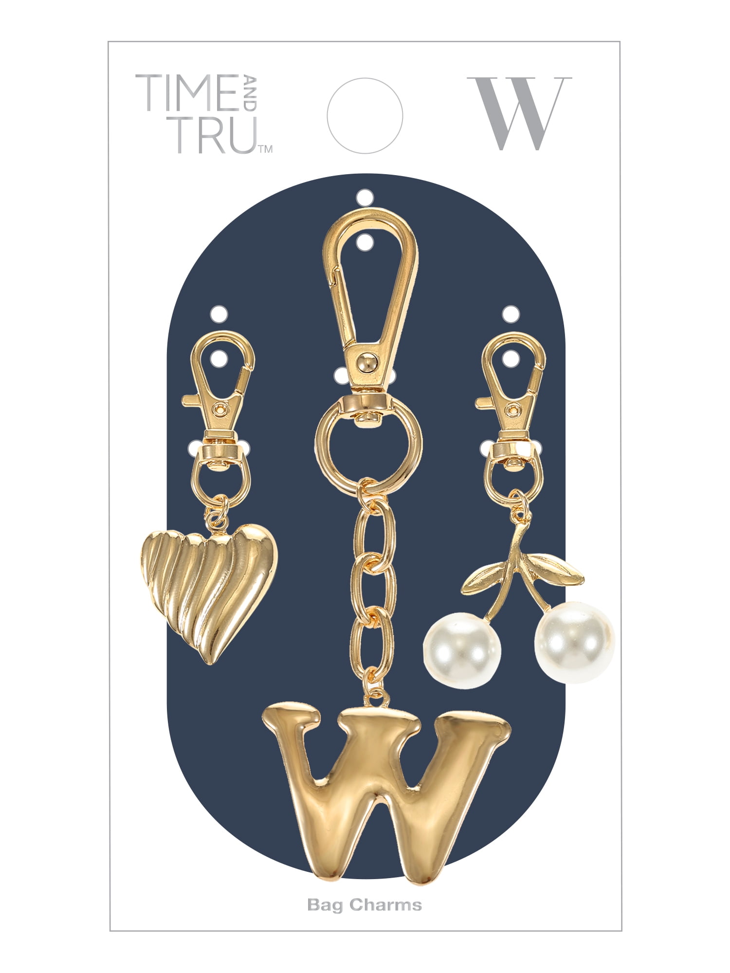 Time and Tru Goldtone Initial Letter Bag Charm Set, 3 Pieces, Letter W