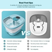 KNQZE Motorized Collapsible Foot Spa Electric Pedicure Foot Spa Massager with Heat and Jets, Bubble, 24 Motorized Rotary Shiatsu Massage Ball, Remote Control, Blue