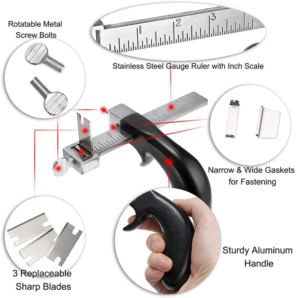 ABCISI Leather Cutting Tool Leather Strap Cutter with Aluminium Handle, Leather Strip Belt Cutter Hand Leather Craft Tool with Accessory Stainless Steel Gauge Leather Cutter Tool for DIY Leathercraft