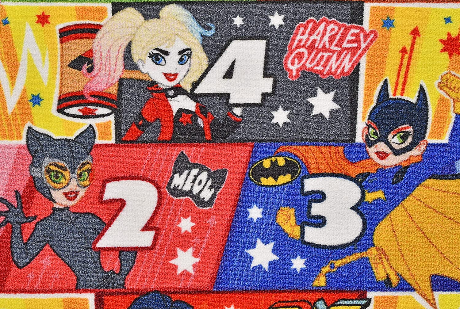 KC Cubs | Justice League Girls Hopscotch Number Counting Activity Educational Learning & Fun Game Play Area Non-Slip Rug Carpet for Kids and Children Bedrooms, Classroom and Playroom