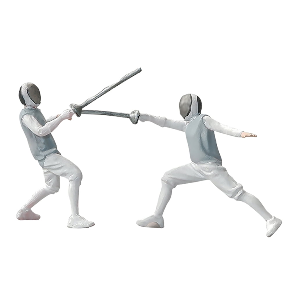 HEMOTON 2pcs Miniature Fencing Models 1/64 Scale Figures Fencing Scenes Tiny Fencing People Decor Realistic Match Models