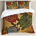 thumbnail image 3 of Ambesonne Three Ocean Turtles Ethic Style Animals Geometric Vibrant Ocean Theme Artwork Print Duvet Cover Set, 3 of 3