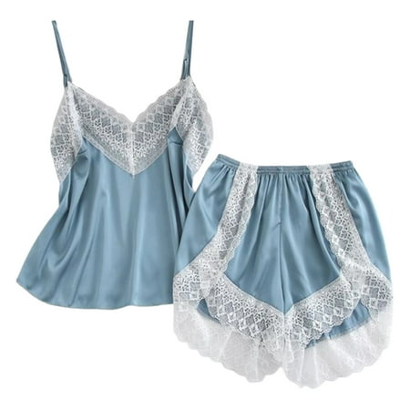 

DraggmePartty Women s Plus Size White Lace V Neck Sleeveless Satin Cute Cammy Top and Shorts Pajama Set