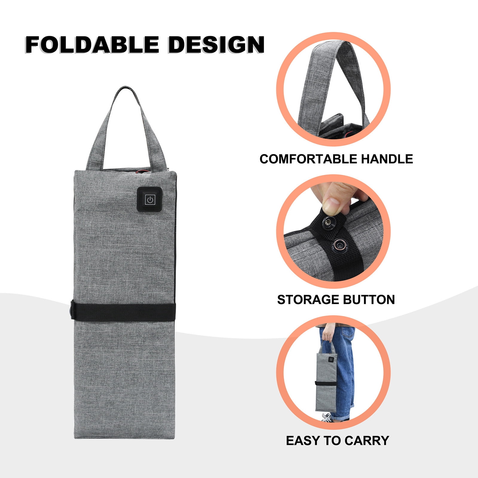 Hwuxmo USB Electric Heating Seat Cushion,Portable Heated Seat Cushion,Car Heated Seat Cover Foldable Heating Pad With 3 Temperature Level For Fishing, Hunting Gray