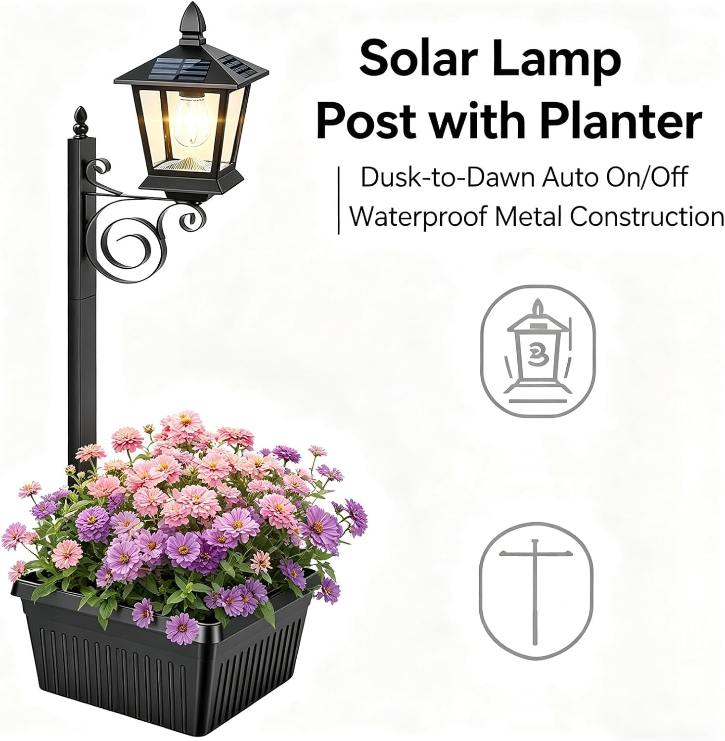 2-in-1 Solar Pathway Light with Planter, Heavy Duty Waterproof Outdoor Lamp Post for Front Door, Porch & Landscape(RL 1 PC)