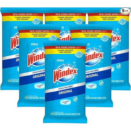 Windex Glass and Surface Pre-Moistened Wipes, Original, 38 Count (Pack of 6)