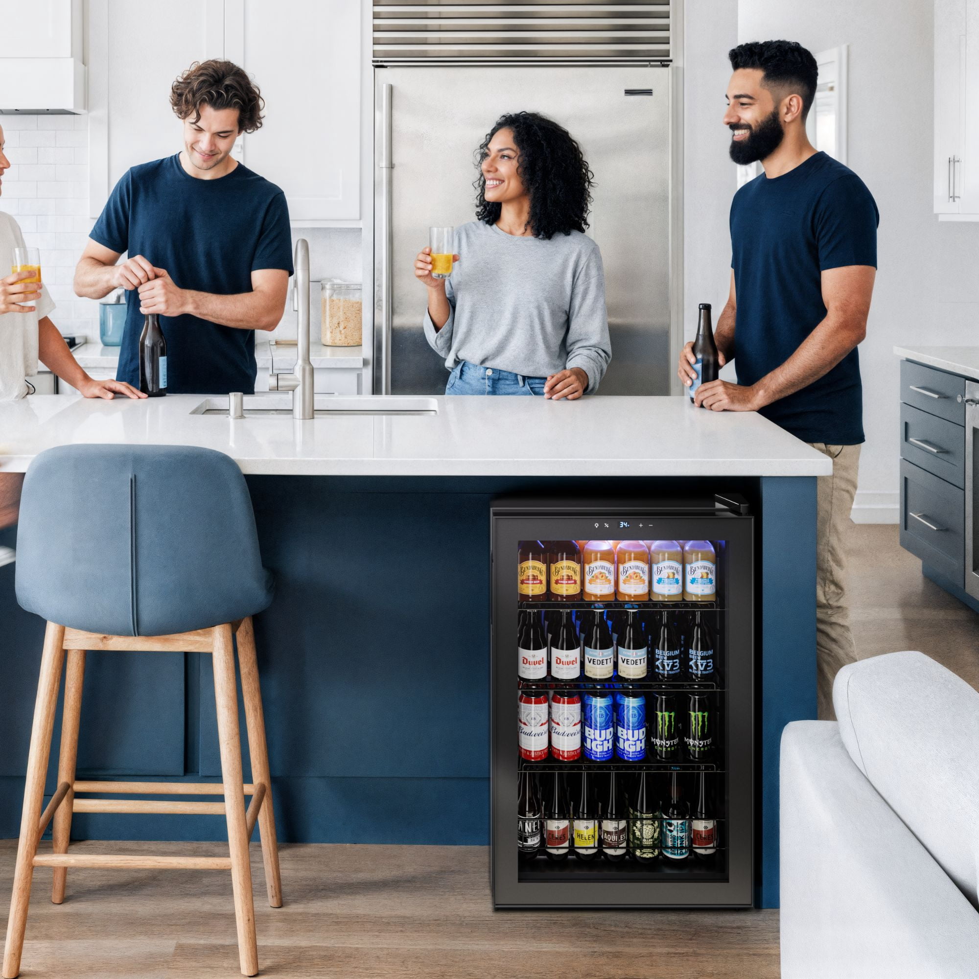 Yeego 160 Can Beverage Refrigerator with Glass Door,4.6 Cu.ft Wine Coolers,Touch Control Panel On the Glass,Freestanding Mini Fridge,Black