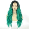 thumbnail image 2 of Long Wavy Wig Green Wigs For Women Middle Part Curly Synthetic Hair Teal Wigs For Women Natural Looking Heat Resistant Fiber For Daily Party Cosplay U, 2 of 5