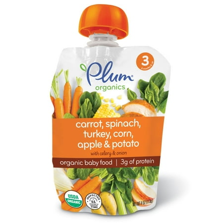 Plum Organics, Organic Baby Food, Stage 3, Carrot, Spinach, Turkey, Corn, Apple & Potato, 4 oz (pack of 4)