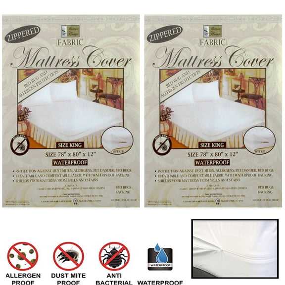 2 King Size Zippered Mattress Protector Waterproof Dust Covers Fabric 78x80x12