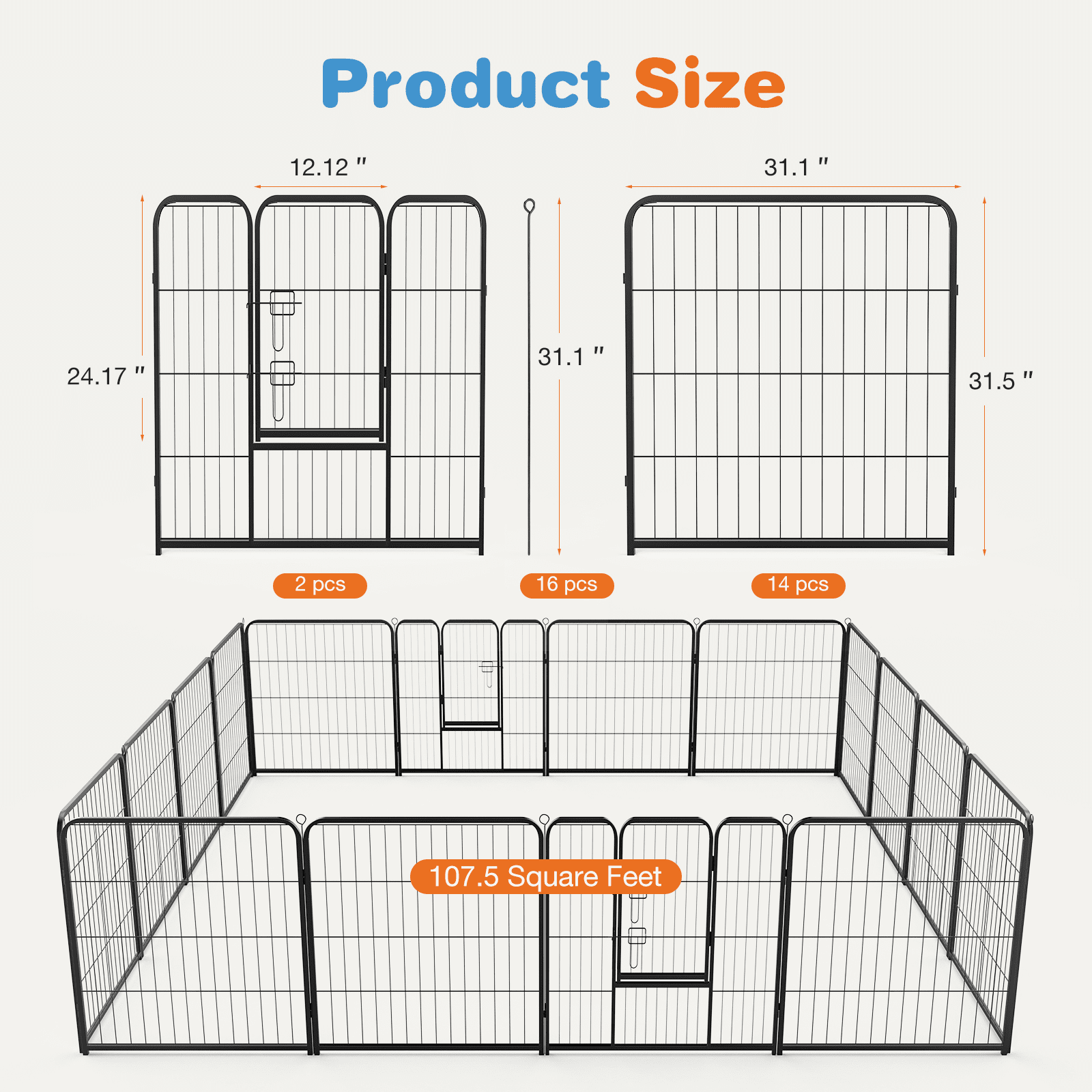 TOPCOMFY Dog Playpen Indoor Fence with Door Metal Exercise Pen 16 Panels 32 Inch for Small Medium Large Dogs Pet Outdoor Garden Yard