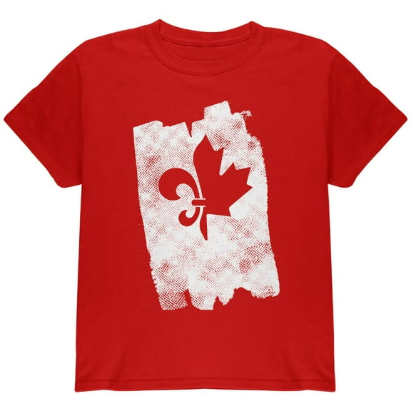 Graffiti French Canadian Fleur de Lis Maple Leaf Youth T Shirt Red YLG