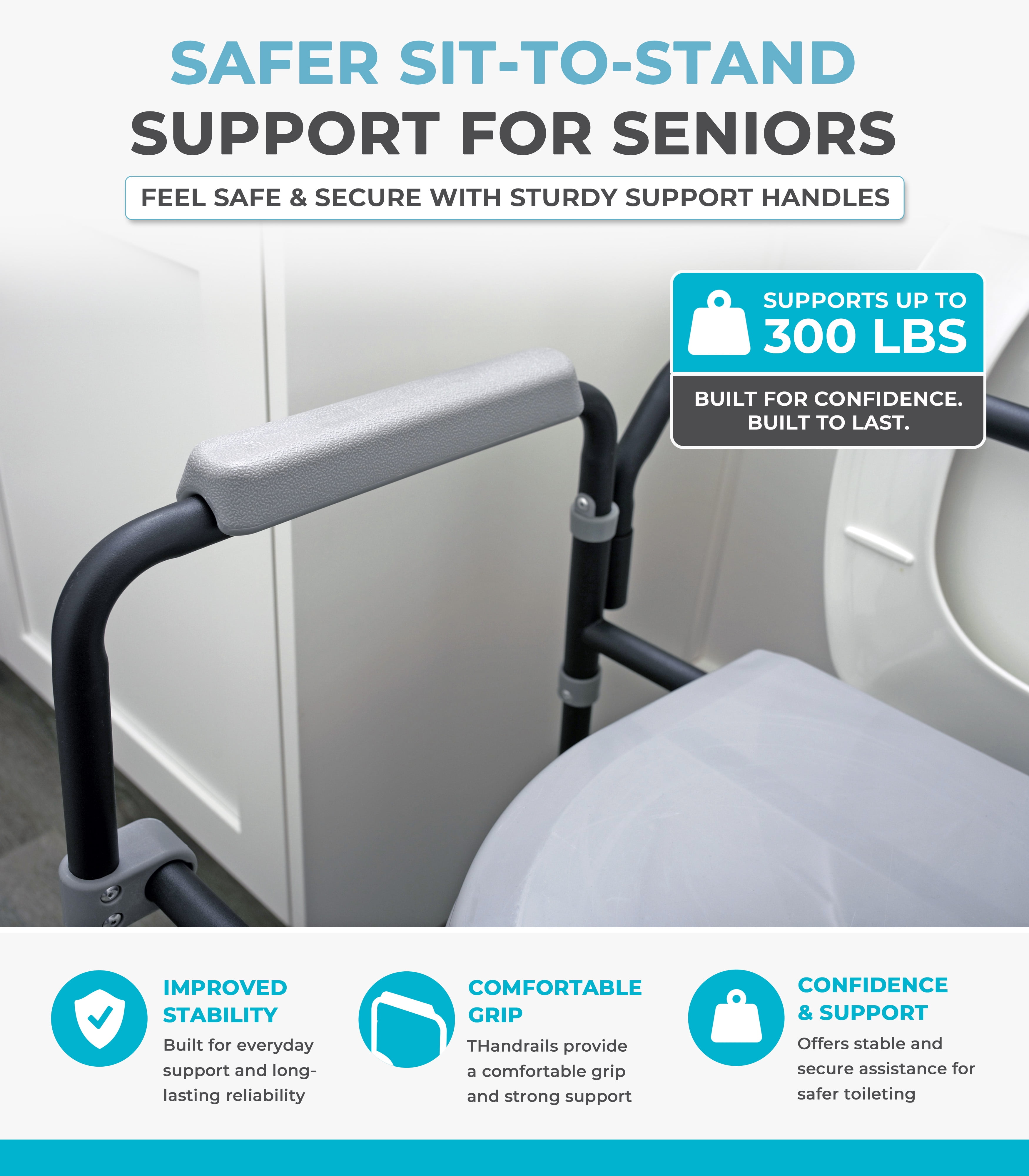 Able Life Bedside Commode, Extra Wide 3-in-1 Toilet Safety Rail, Shower Chair, Portable Toilet for Seniors and Elderly Adults, Commode Chair, Black