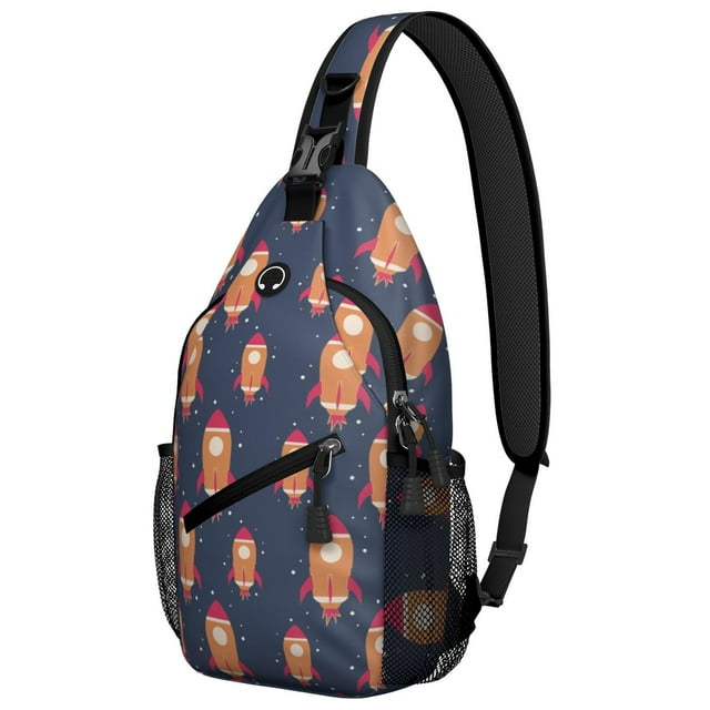 Sci-Fi Lovers Crossbody Bag - Stylish Chest Backpack with Rocket Print - Perfect for Hiking & Biking