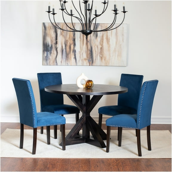 JERFIT 5-Piece Round Dining Table Set with 4 Upholstered Chairs, Cross-Back Design, Black