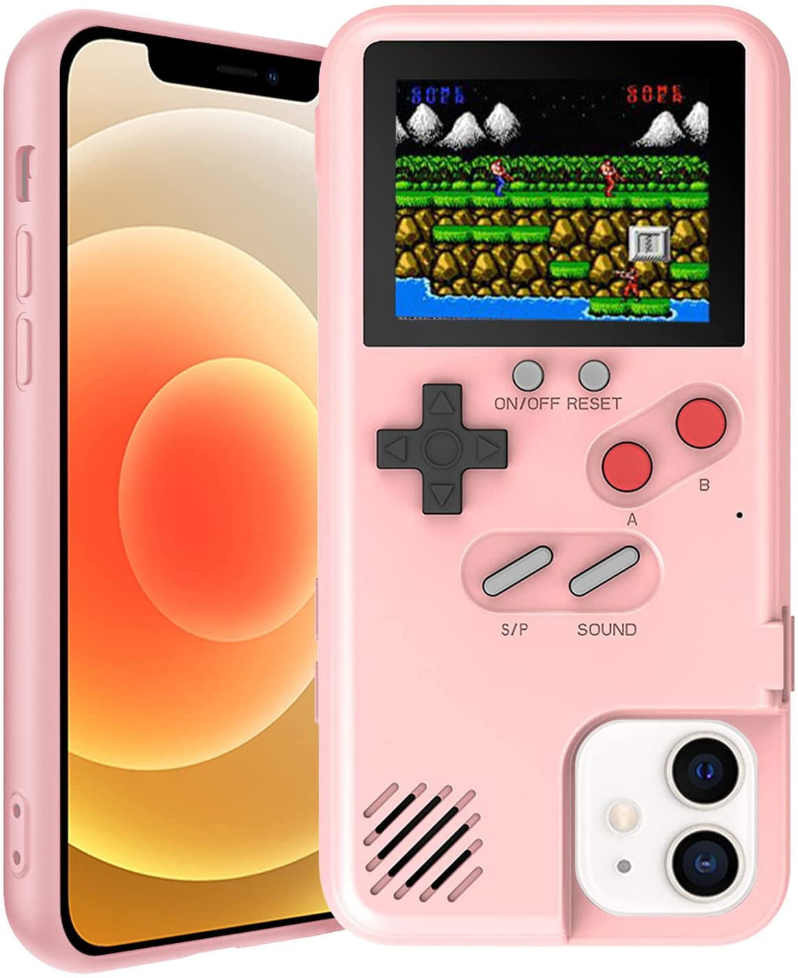 Gameboy Phone Case for iPhone 13 Pro Max Retro 3D Playable Game Console with 36 Small Video Games Super Funny Phone Case with Color Display Pink 