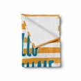 thumbnail image 2 of Hello Sunshine Soft Flannel Fleece Throw Blanket, Summer Hello Sunshine Lettering on Striped Background, Cozy Plush for Indoor and Outdoor Use, 50" x 70", Petrol Blue Pale Orange, by Ambesonne, 2 of 6
