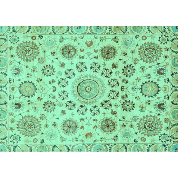Ahgly Company Machine Washable Indoor Rectangle Abstract Turquoise Blue Modern Area Rugs, 5' x 8'