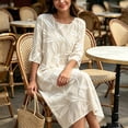 thumbnail image 4 of Ayolanni Crew Neck Fall Dresses for Women Floral 3/4 Sleeve A-Line Maxi Dress Pleated Beach Boho Flowy Long Dress Beige L, 4 of 6