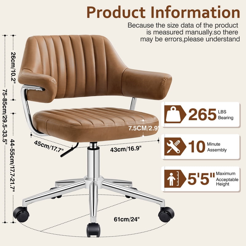 ATHOPE Home Office Desk Chair Set of 2, Modern Office Chair with Wheels, Small Comfy Desk Chair with Arms, Low Back Computer Chair, Swivel Flffy Vanity Chair, Rusty Red