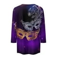 thumbnail image 4 of JGNGSHN Womens Mardi Gras 3/4 Sleeve Tops Carnival Party Shirts Mask Fashion Crew Neck Print Blouses, 4 of 5