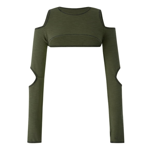 SDFGTstore Women Goth Punk Cold Shoulder Long Sleeve Pullover Crop Top Hollow Out Elbow Knitted Sheer Mesh Sweater Shrug Streetwear