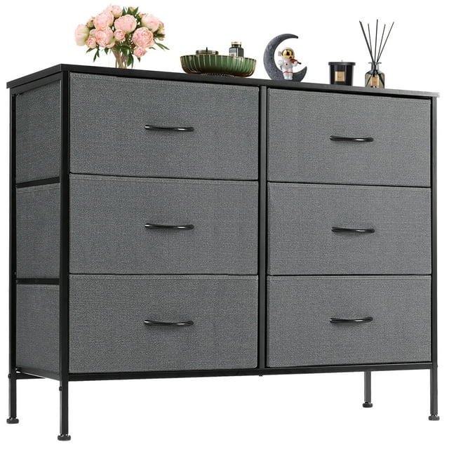 EDX Commode à 6 Tiroirs pour Chambre, Tour d'Organisation de Rangement en Tissu, Armoire, Gris
