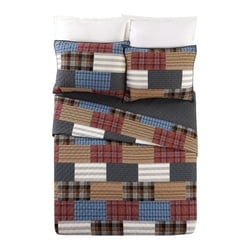 Modern Heirloom Cabin 3-Piece Patchwork Plaid Cotton Quilt Set, Full/Queen