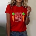 thumbnail image 2 of Prolriy T-Shirts de Pâques pour Femmes Joyeuses Pâques T-Shirt à Manches Courtes Col Rond Imprimé Carotte Tenue de Pâques pour Femmes, Hauts pour Femmes Rouge m, 2 of 5