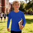 thumbnail image 6 of Boys Girls Long Sleeve Shirts Solid Color Fall Kids soft Crewneck T-Shirts Tops Casual Basic Tees 5-14Y Blue 5-6Years, 6 of 7