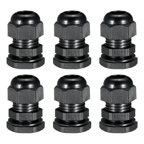 6Pcs PG11 Cable Gland Waterproof Plastic Wire Glands Joints Black for 5-10mm Dia