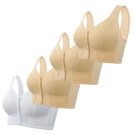 Siminsem Women&rsquo;s Wireless Front Closure Bra 4 Pack Lace Trim Breathable Mesh Full Coverage Comfort Support Posture Back No Underwire Everyday Bras for Plus Size Post-Surgery H 36