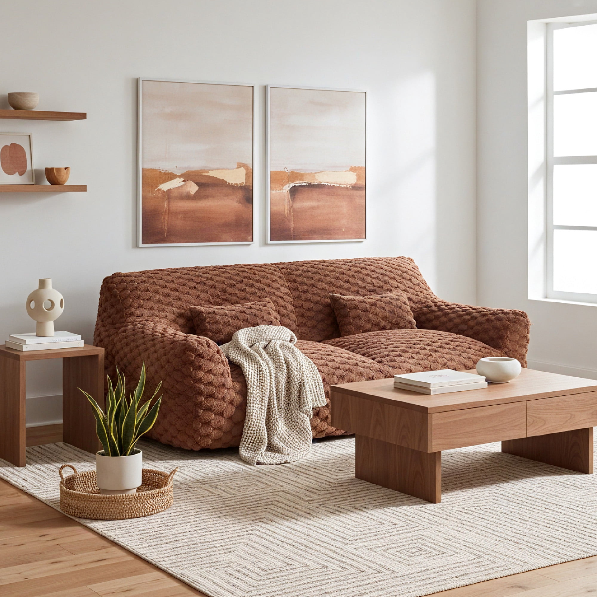Spruce & Spring Ultra-Plush Fleece Lazy Sofa with Pillow & Blanket, Cozy Bean Bag Loveseat for Living Room & Bedroom,Cedar