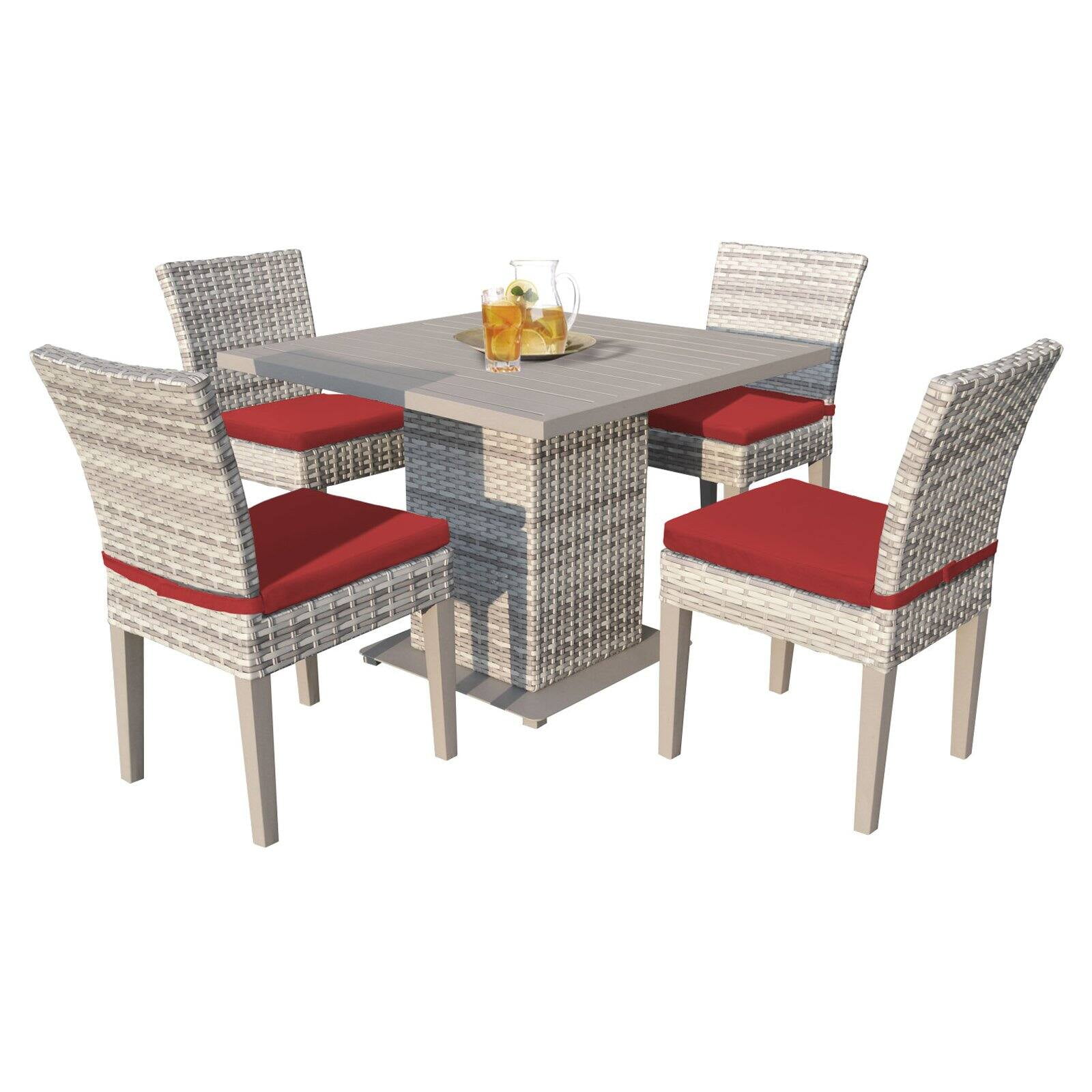 TK Classics Fairmont AllWeather Wicker 5 Piece Square Table Patio