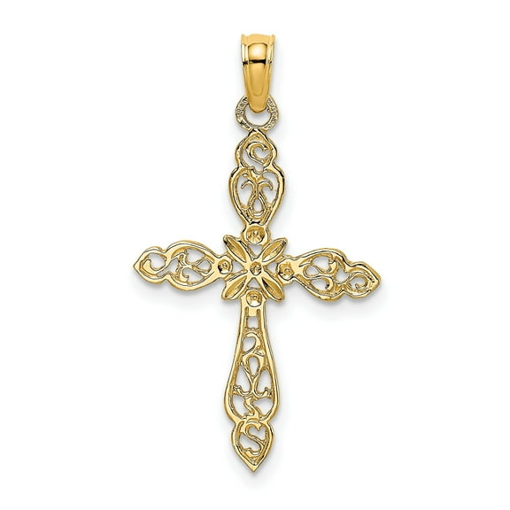 10K Yellow Gold Polished Cut-Out Cross Charm, 22.5 mm x 16 mm