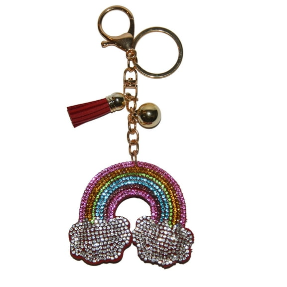 Bling Rainbow Keychain Bedazzled Rhinestone Backpack Charm Crystal Bag Charms Key Fob Sparkle Keyring Handbag Pendant